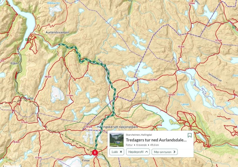Map over aurlandsdalen