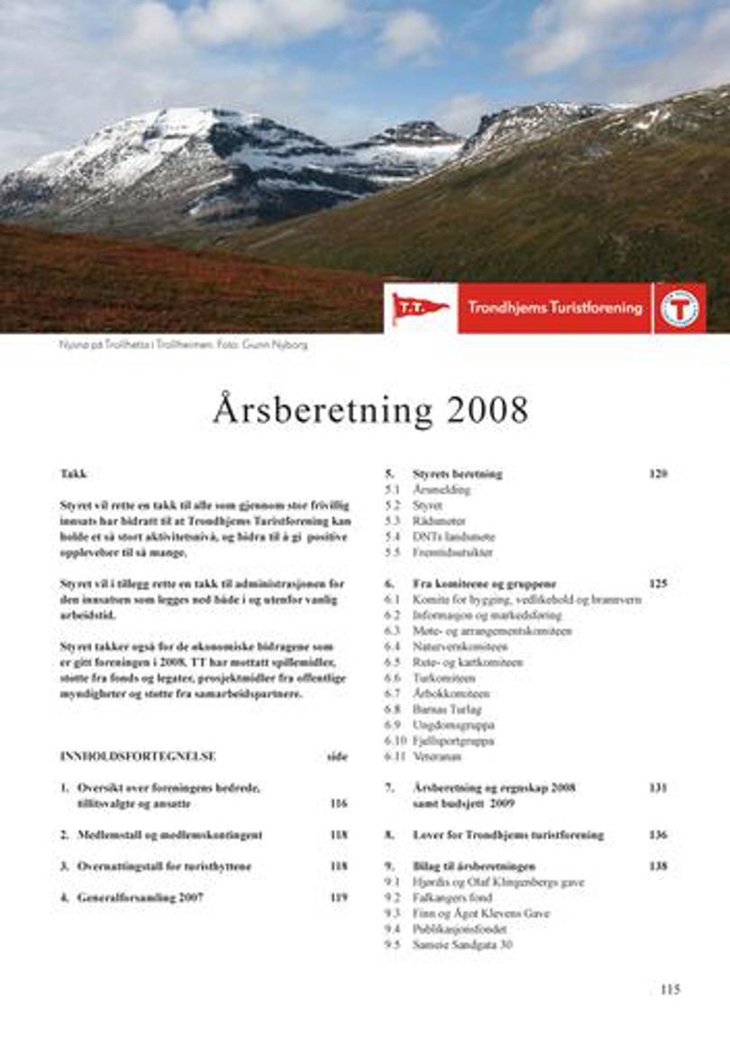 Innholdsfortegnelse for Årsberetning 2008