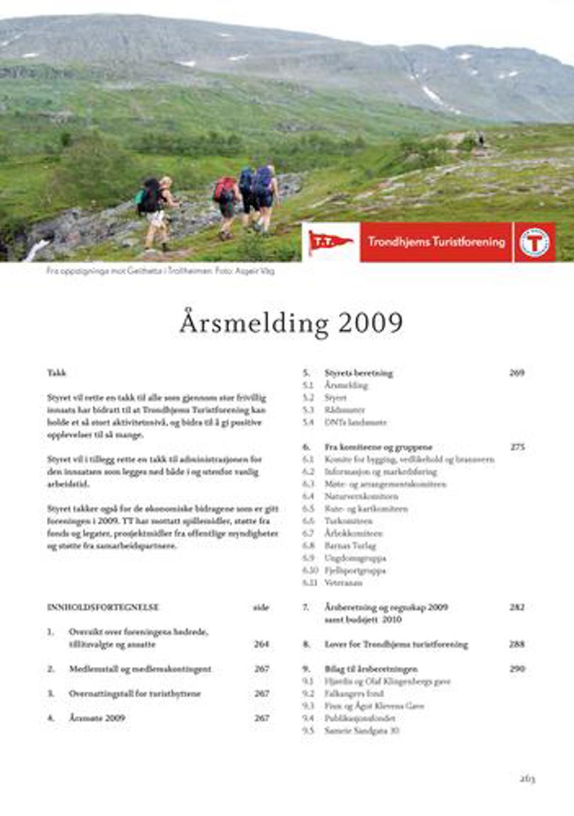 Innholdsfortegnelse for Årsberetning 2009