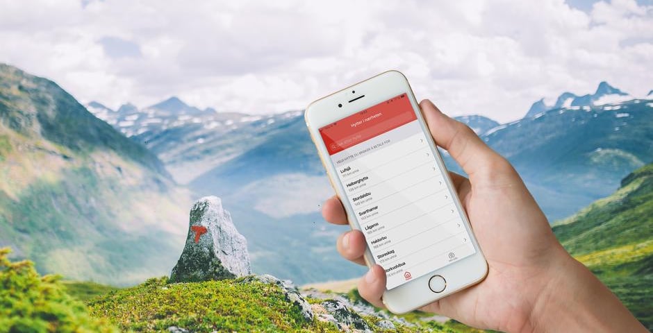 Telefonskjerm med betalingsapp foran flott fjellandskap