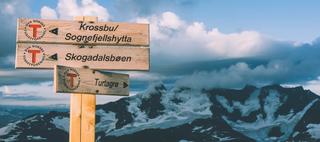 Andre uken av minutt for minutt gikk fem dager gjennom Jotunheimen. Turskilt på toppen av Fannaråken. 