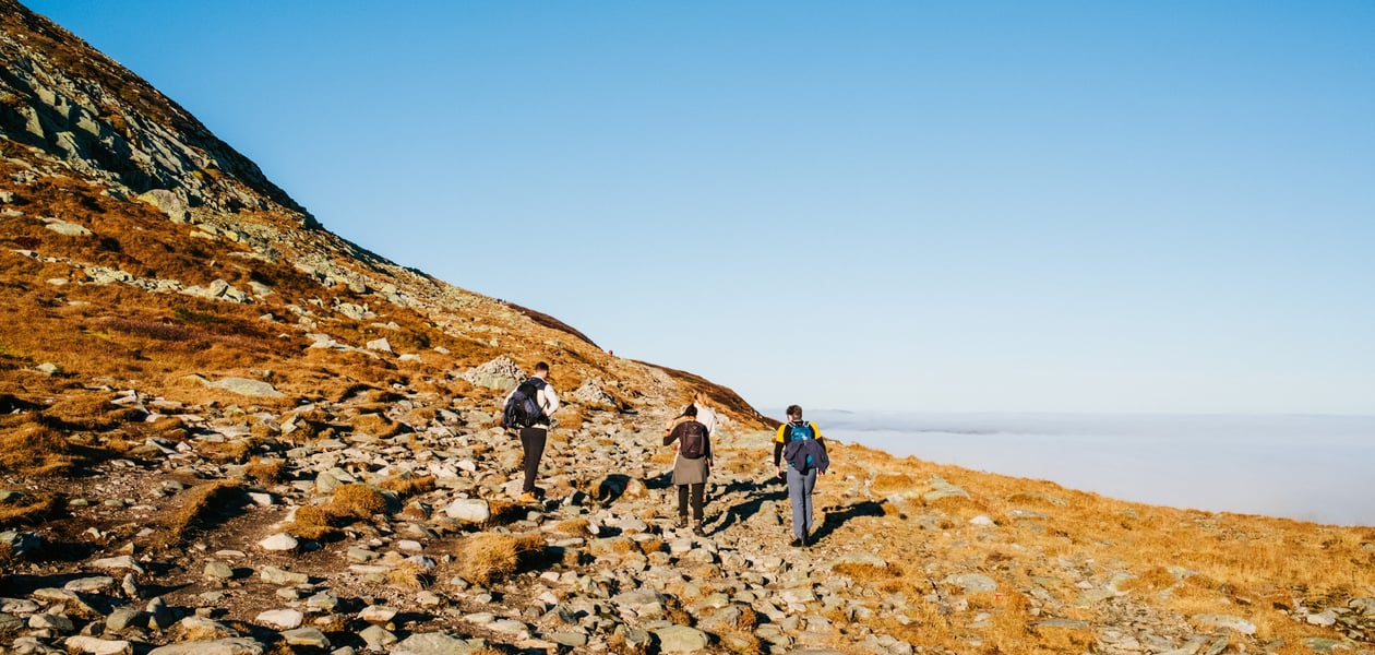Mennesker som vandrer i fjellet