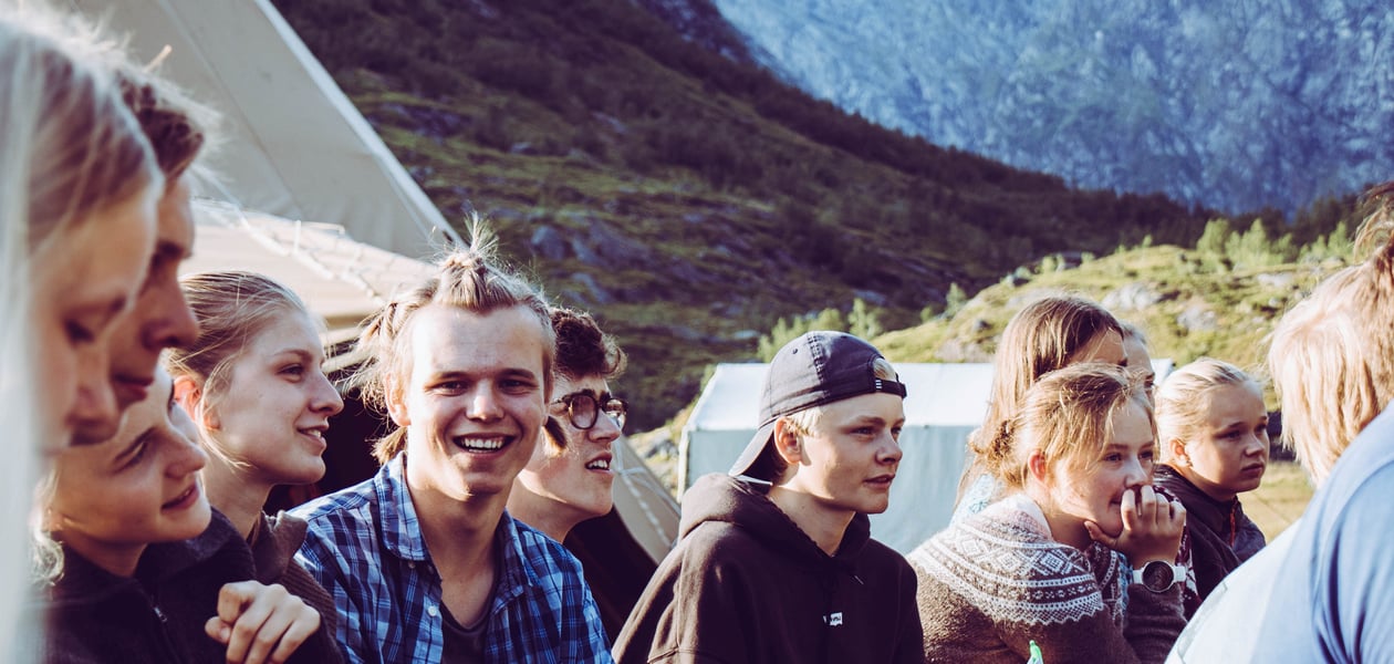 Ung gruppe på Basecamp på 2019 (16-19år)