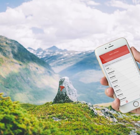 Telefonskjerm med betalingsapp foran flott fjellandskap