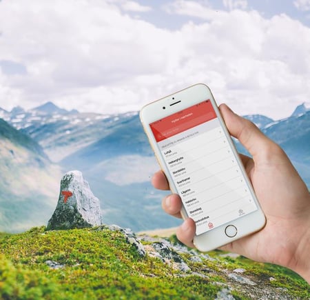 Telefonskjerm med betalingsapp foran flott fjellandskap