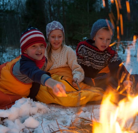 Illustrasjonsbilde til test av barnesoveposer, Fjell og Vidde nr 1, 2013.
På bildet: Tobias, Ellen og Edvard.