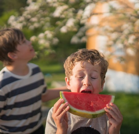 Barn spiser melon