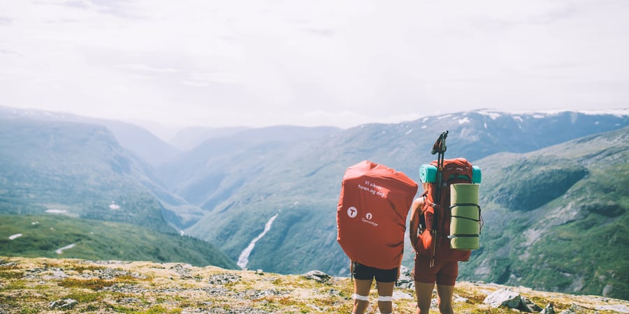 To personer som ser utover et fjellandskap