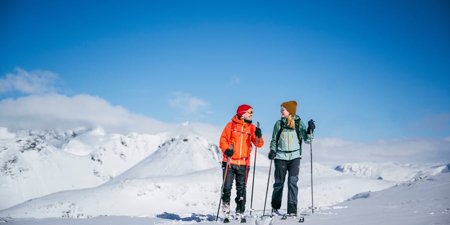 Rød T malt på en stein i vakker fjellnatur