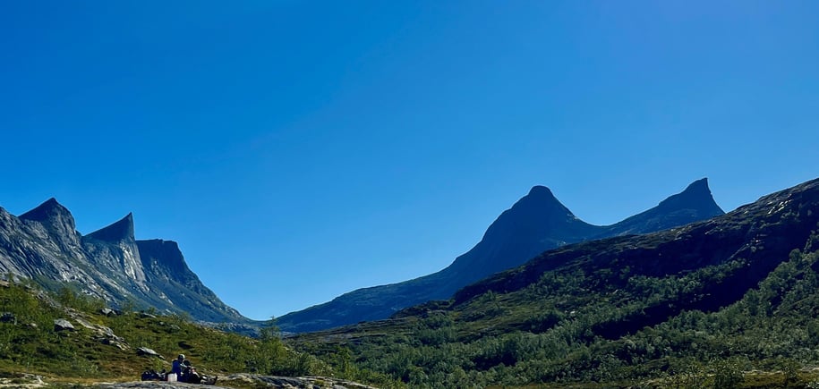 Fjell og elv på sommerstid.
