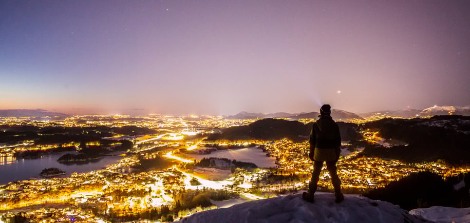 Utsikt over Bergen fra Ramsberget på Fanafjellet.
