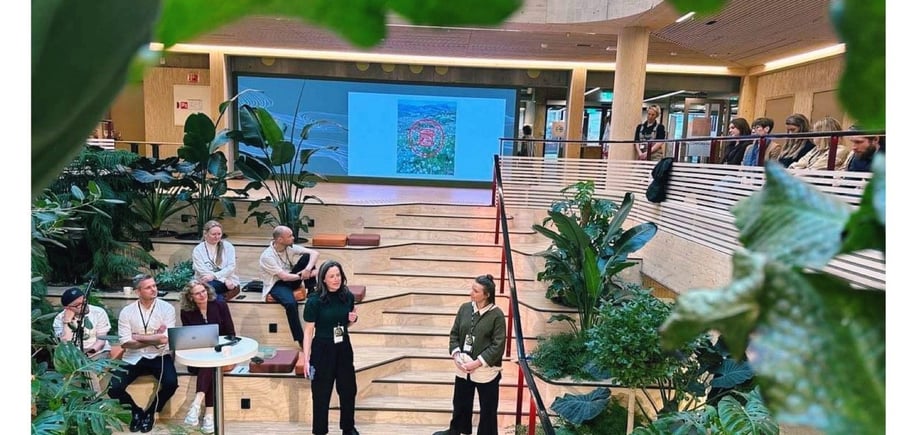 To mennesker presenterer på scene