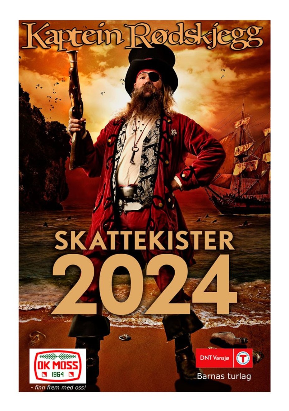 En forside av et hefte med en kaptein i røde klær som holder en gammel pistol