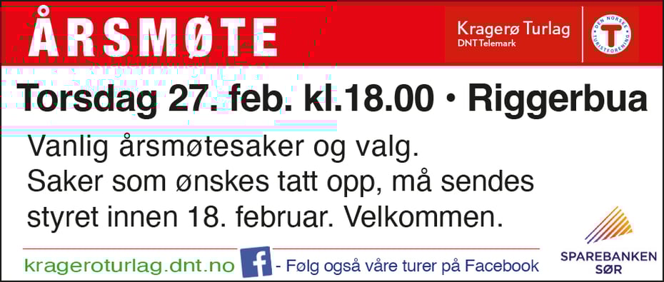 Årsmøte 27.Februar kl 18:00 i Riggerbua