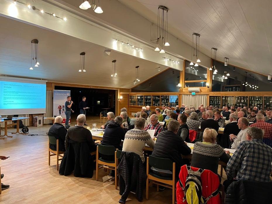 Årsmøtedeltakere ser på presentasjon