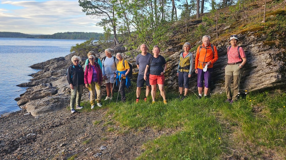 Rasteplassen vår med lagdelte kalkbergarter på på den ene siden.