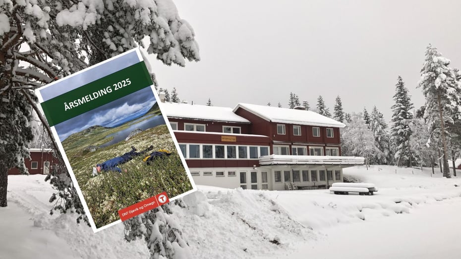 bilde av hytte med årsmøtepapirer innfelt