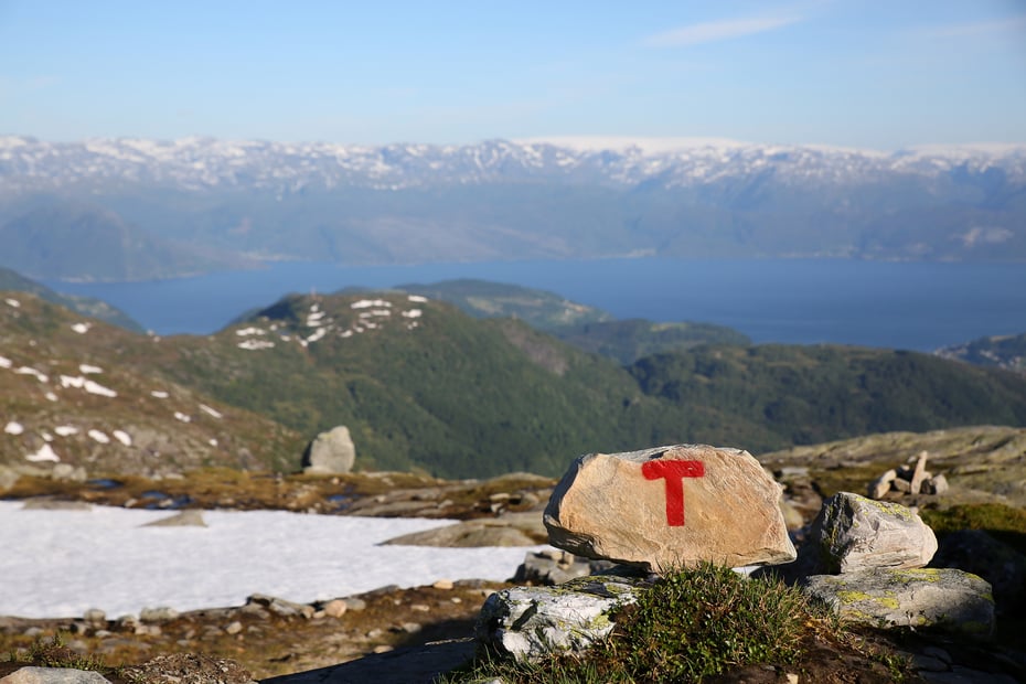 Varde på sti fra Breidablik til Fitjadalen, 2018.