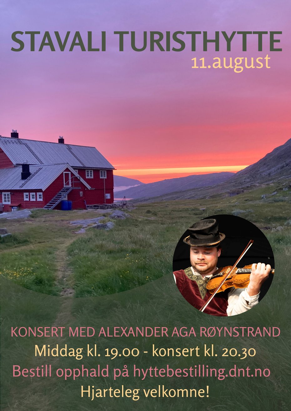 Plakat med informasjon om konsert på Stavali 11. august 2026