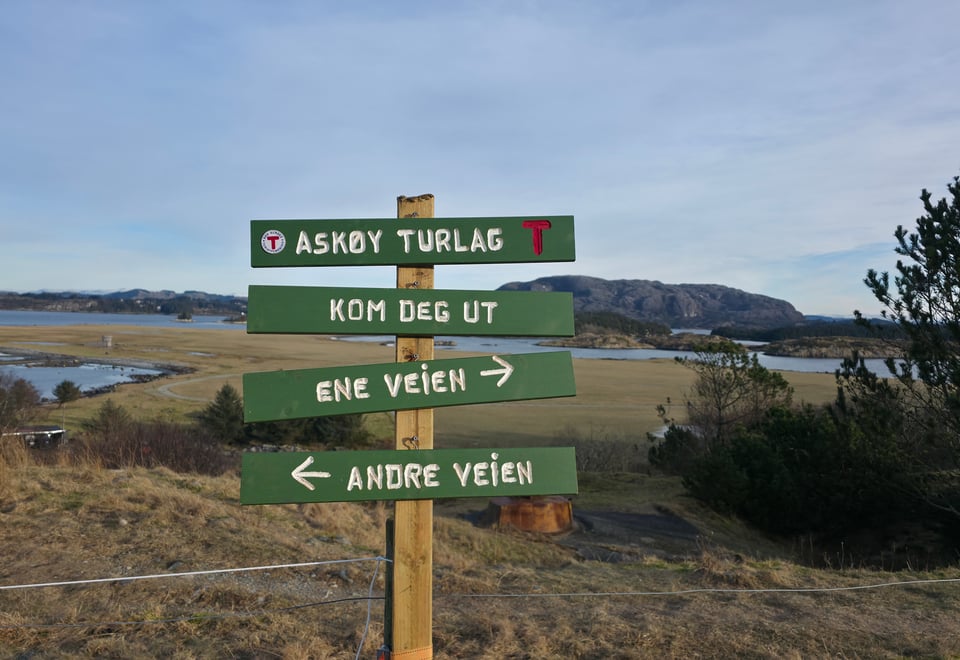 Turskilt fra kom deg ut dagen ute på Herdla vinter 2026