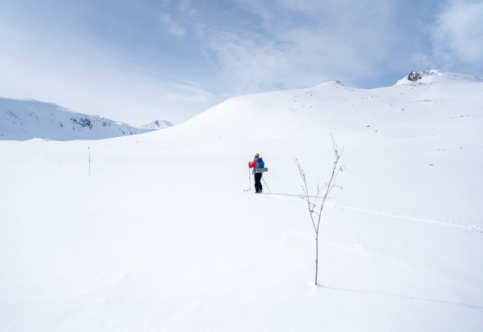 Person på ski i vinterfjellet