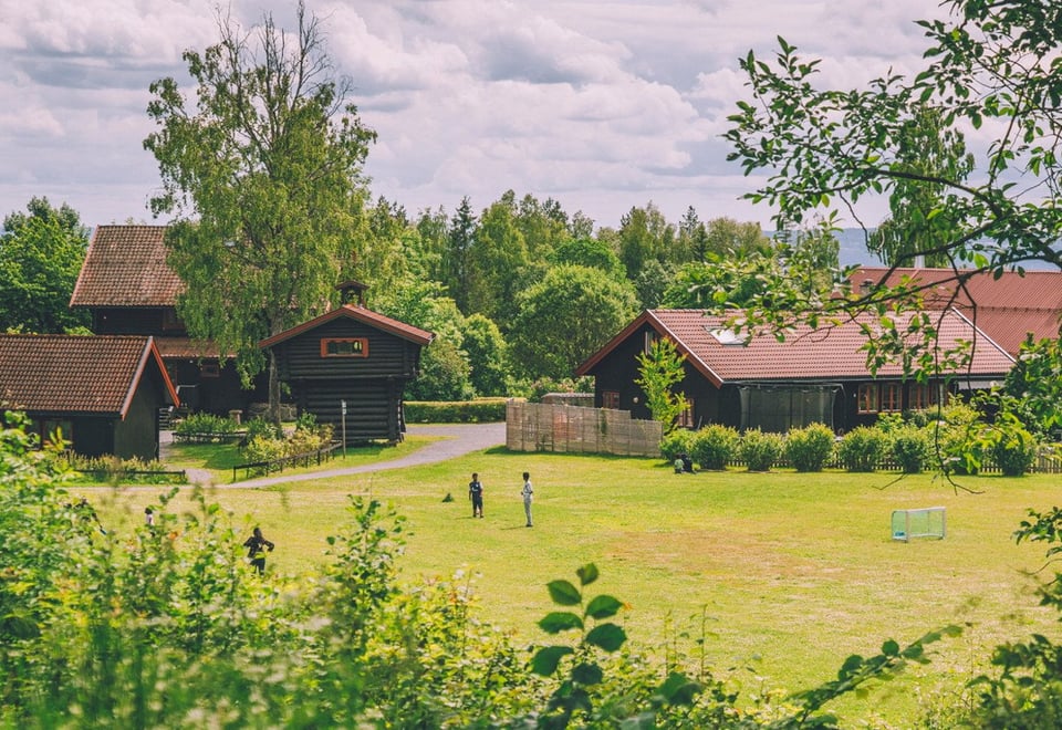 Children playing in the field behind the farm.