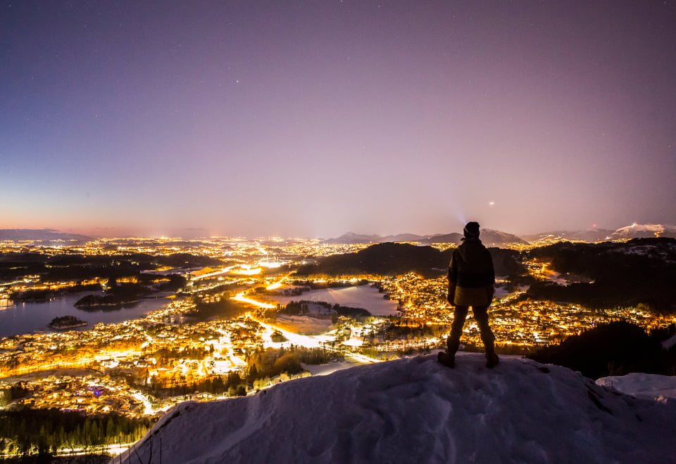 Utsikt over Bergen fra Ramsberget på Fanafjellet.