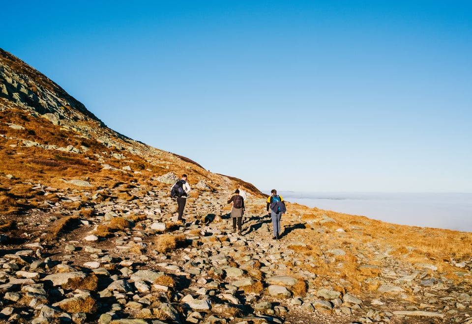 Mennesker som vandrer i fjellet
