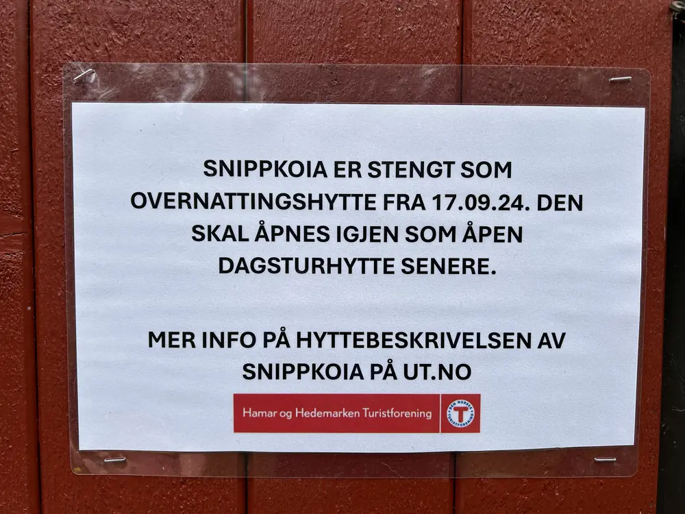 Plakat om at Snippkoia er stengt