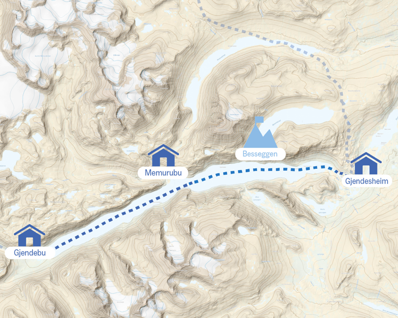 Kart over etappen fra Gjendebu til Gjendesheim