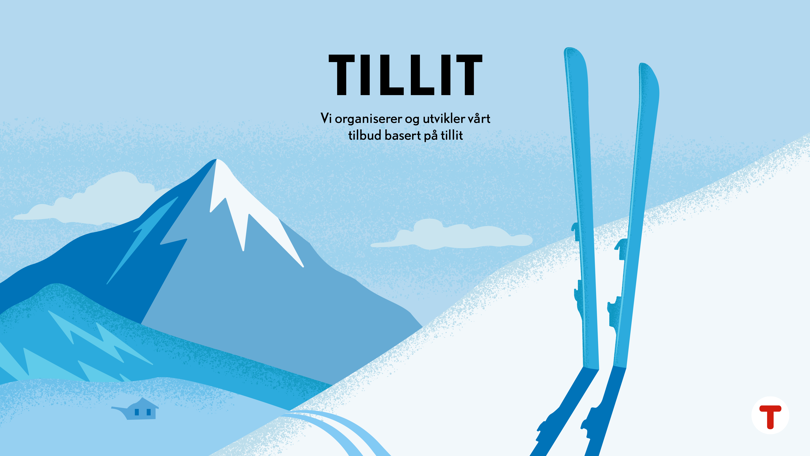 En illustrasjon av vinterfjell og et par ski