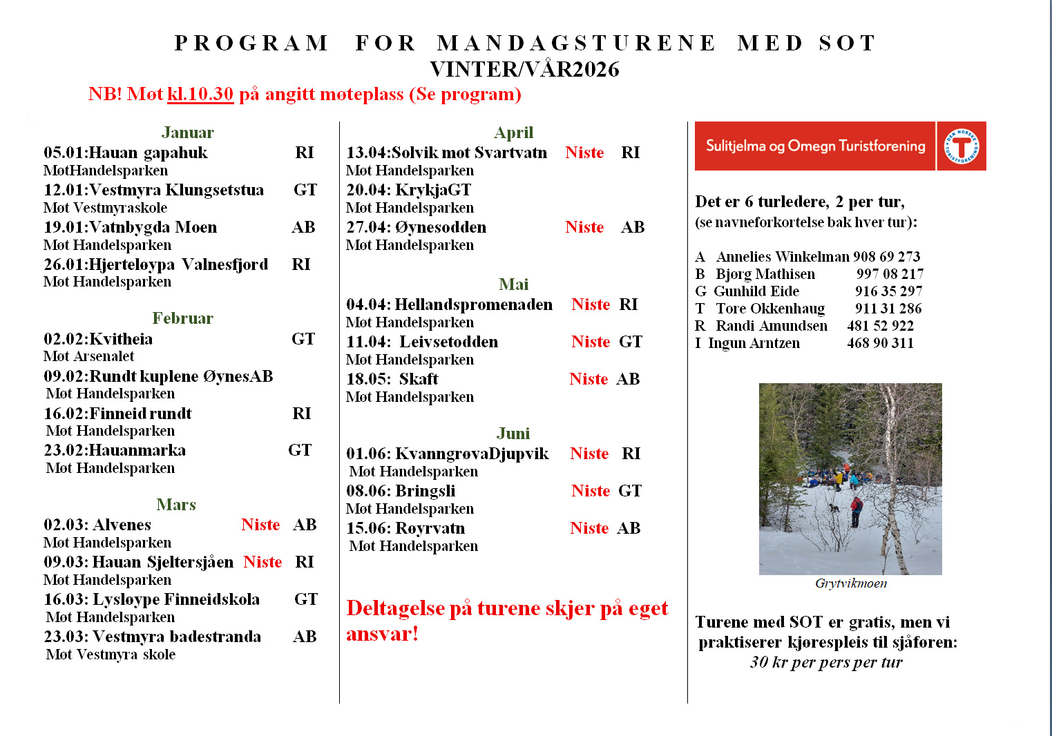 Mandagsturene v&aring;r og vinter 2026