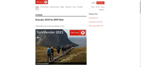 Bilde forside gamle nettside til DNT Odal