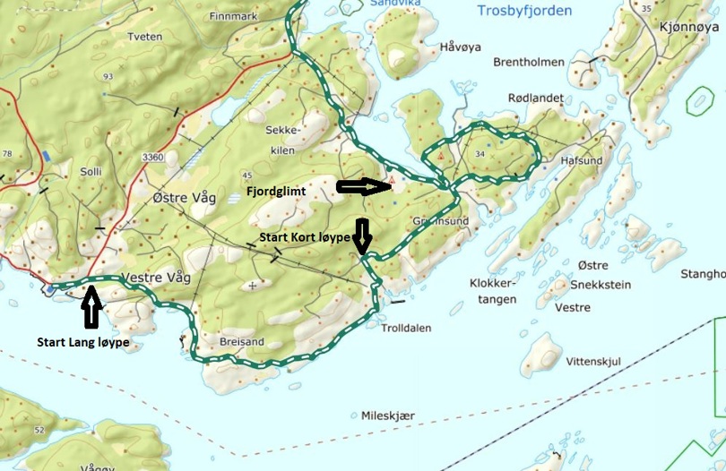 Kart med turen inntegnet