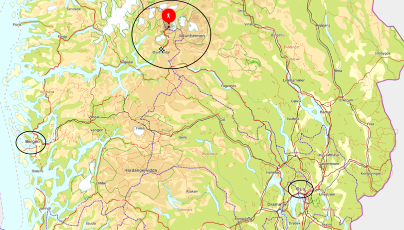 Oversiktskart-Tur Sognefjellet ned Utladalen