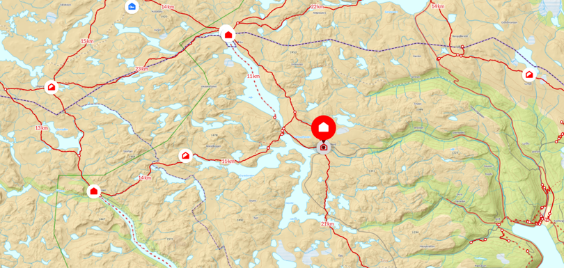 Kartutsnitt med oversikt over Hardangervidda