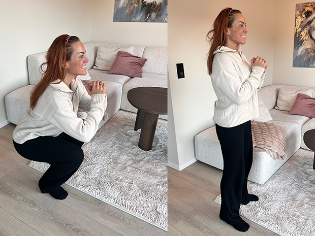 person som viser knebøy