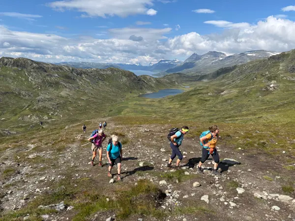 I stigningen mot Synshødn er det utsyn ned mot heimre Fagerdalen og mot tindane rundt