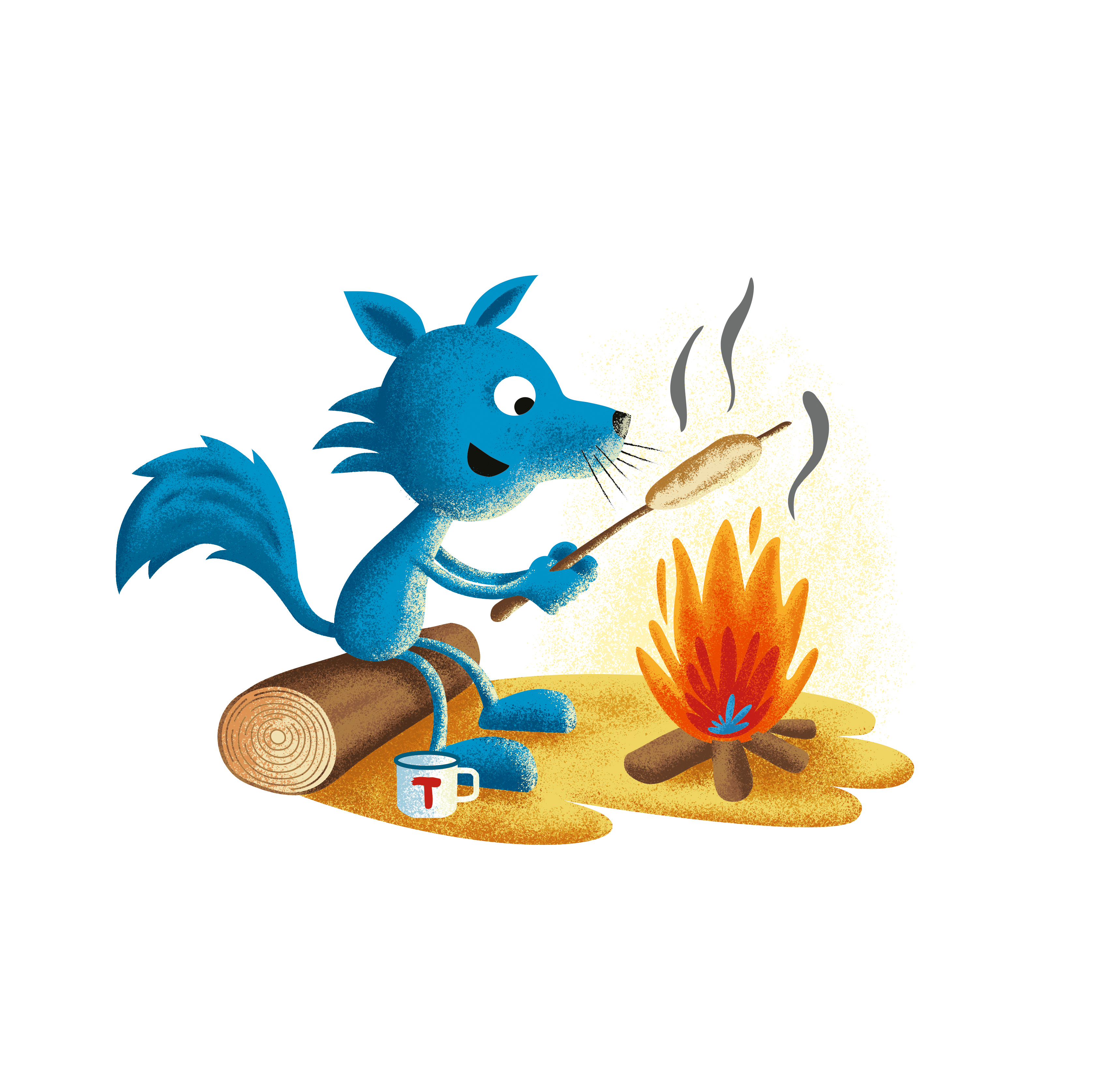 Turbo fjellrev lager pinnebr&oslash;d p&aring; b&aring;l. Tegning.