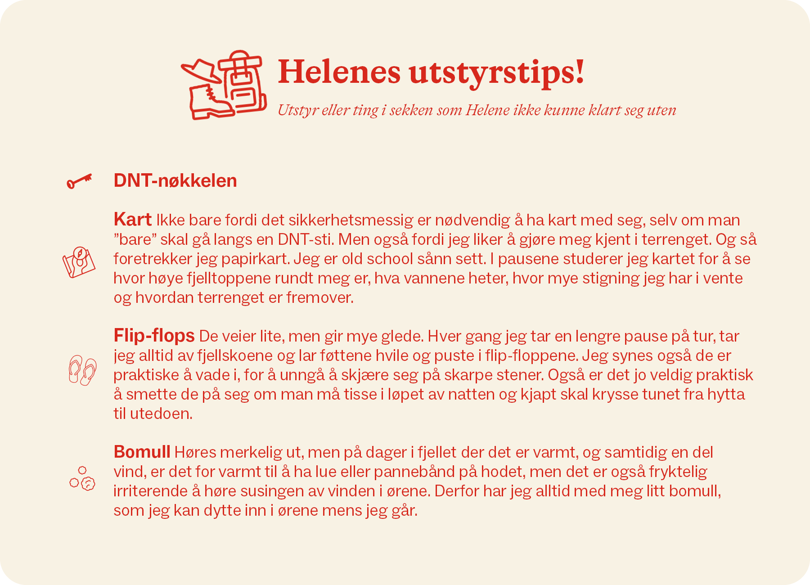 En plakat med tips til utstyr på tur. 