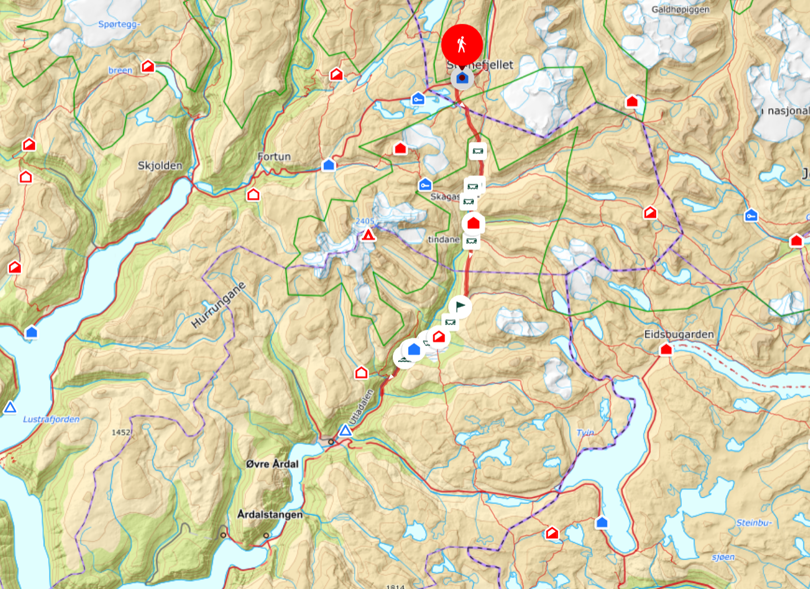 Kart turforslag Sognefjellet-Utladalen
