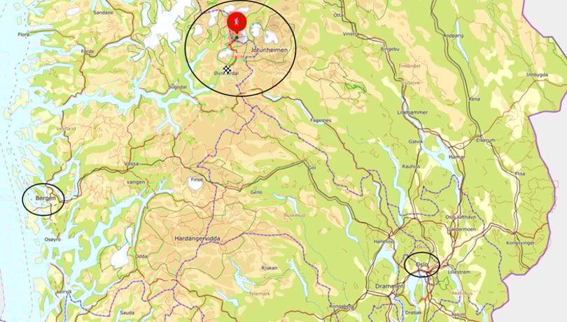 Oversiktskart-Tur Sognefjellet ned Utladalen