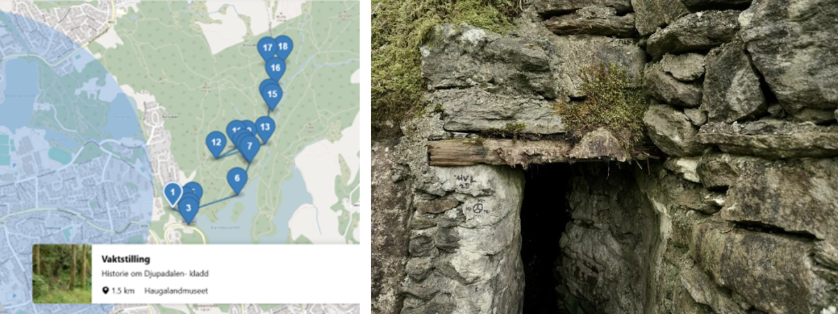 Skjermbilde av kulturpunkt, og bilde av et sted.