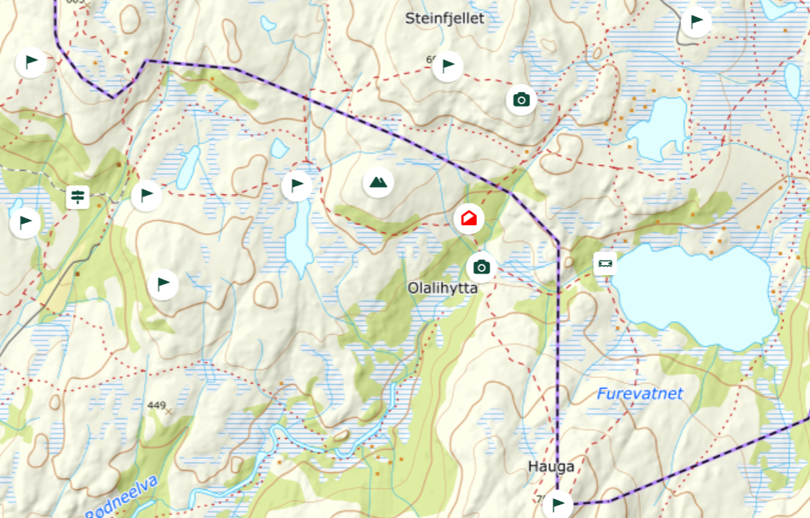 Skjermbilde fra ut.no som viser kart over Olalia