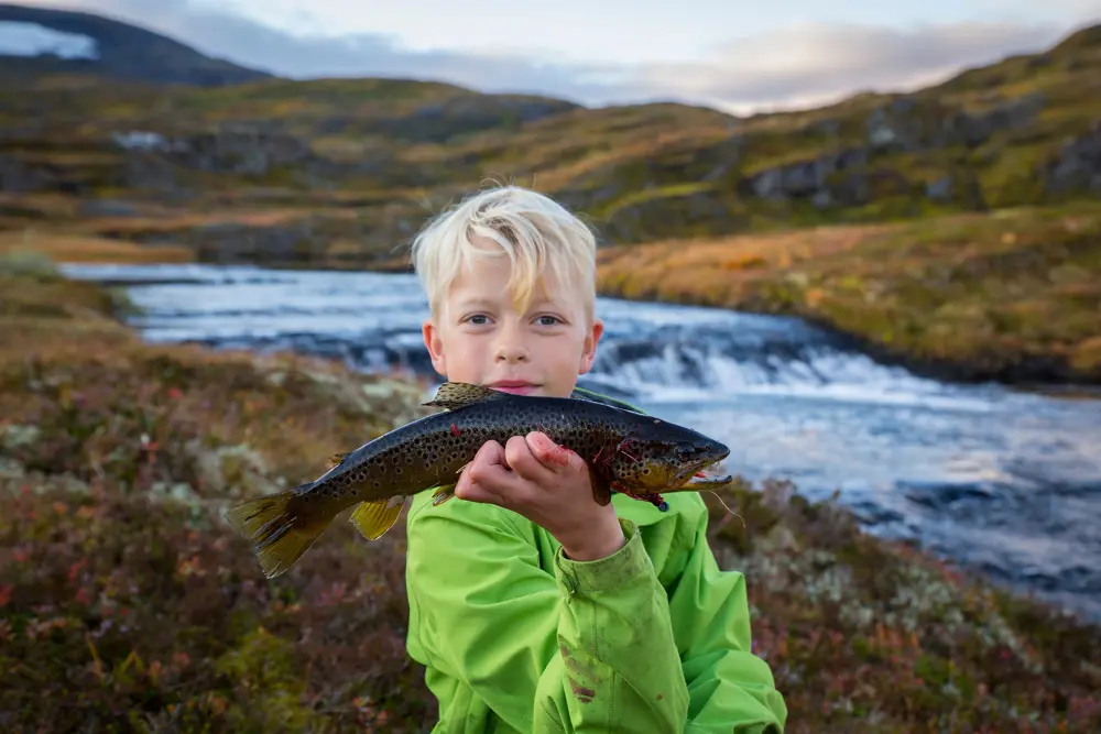 Barn på fisketur til Selhamar i Stølsheimen, september 2017.