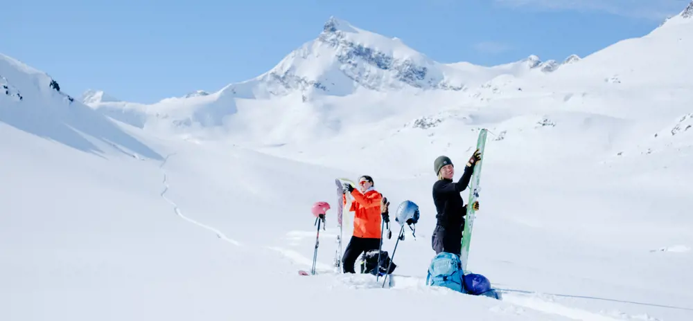 To skigåere i vakkert vinterlandskap.