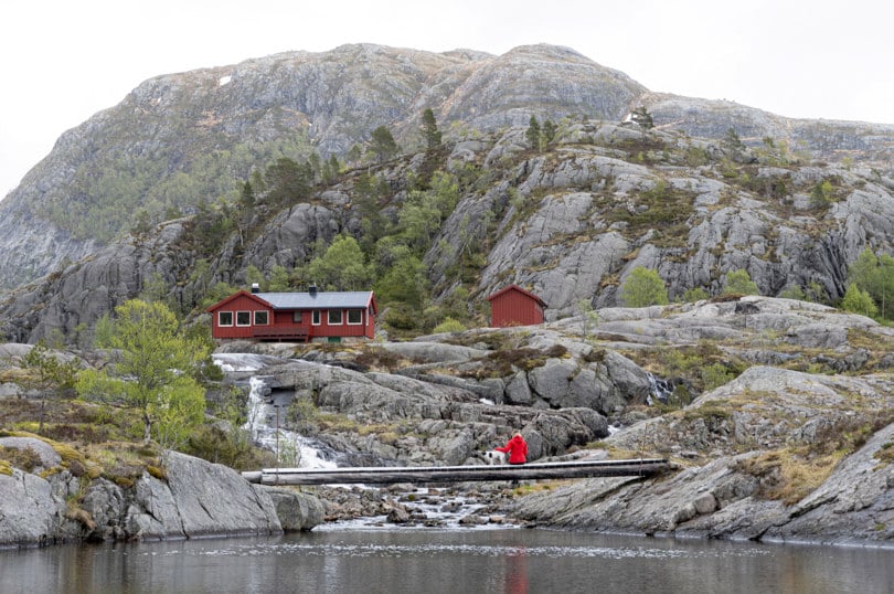 "Sundmork" turisthytte uteområde, oversiktsfoto, Lysefjorden,