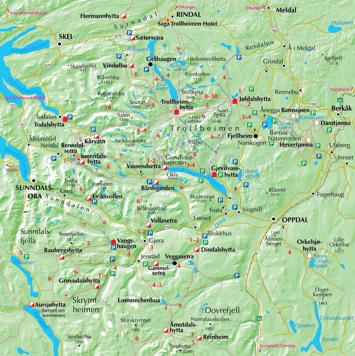 Kart over Trollheimen området